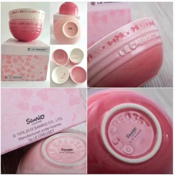 Le Creuset x Hello Kitty light pink white bow rice Bowl set of 2 nwt - Picture 8 of 14
